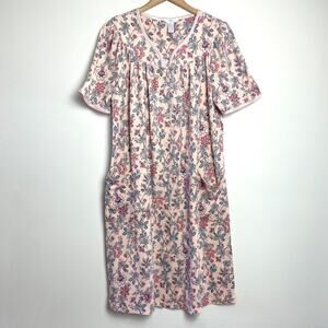 Vintage Floral Mumu Nightgown Large Pink Cottagecore Granny House Dress